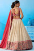Brilliant Off-White Jacquard Embroidered Lehenga Choli with Red Dupatta for Women
