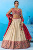 Brilliant Off-White Jacquard Embroidered Lehenga Choli with Red Dupatta for Women