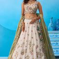 Amazing Off-White Tissue Floral Embroidered Lehenga Choli with Olive Green Dupatta for Women