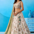 Amazing Off-White Tissue Floral Embroidered Lehenga Choli with Olive Green Dupatta for Women