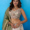 Amazing Off-White Tissue Floral Embroidered Lehenga Choli with Olive Green Dupatta for Women