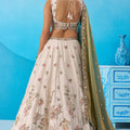 Amazing Off-White Tissue Floral Embroidered Lehenga Choli with Olive Green Dupatta for Women