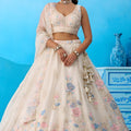 Fancy Off-White Tissue Floral Embroidered Lehenga Choli with Dupatta for Women