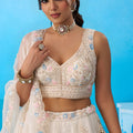 Fancy Off-White Tissue Floral Embroidered Lehenga Choli with Dupatta for Women