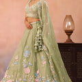 Imperial Pista Green Tissue Floral Embroidered Lehenga Choli with Dupatta for Women