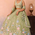 Imperial Pista Green Tissue Floral Embroidered Lehenga Choli with Dupatta for Women