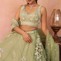 Imperial Pista Green Tissue Floral Embroidered Lehenga Choli with Dupatta for Women
