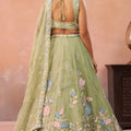 Imperial Pista Green Tissue Floral Embroidered Lehenga Choli with Dupatta for Women