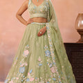 Imperial Pista Green Tissue Floral Embroidered Lehenga Choli with Dupatta for Women