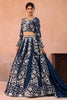 Graceful Navy Blue Organza Floral Embroidered Lehenga Choli with Dupatta for Women