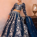 Graceful Navy Blue Organza Floral Embroidered Lehenga Choli with Dupatta for Women