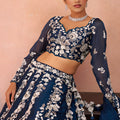 Graceful Navy Blue Organza Floral Embroidered Lehenga Choli with Dupatta for Women
