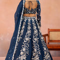 Graceful Navy Blue Organza Floral Embroidered Lehenga Choli with Dupatta for Women