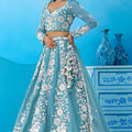 Wonderful Sky Blue Organza Floral Embroidered Lehenga Choli with Dupatta for Women