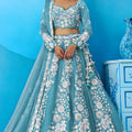Wonderful Sky Blue Organza Floral Embroidered Lehenga Choli with Dupatta for Women