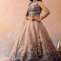 Traditional Peach Net Embroidered Wedding Lehenga Choli with Dupatta for Women