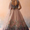 Traditional Peach Net Embroidered Wedding Lehenga Choli with Dupatta for Women
