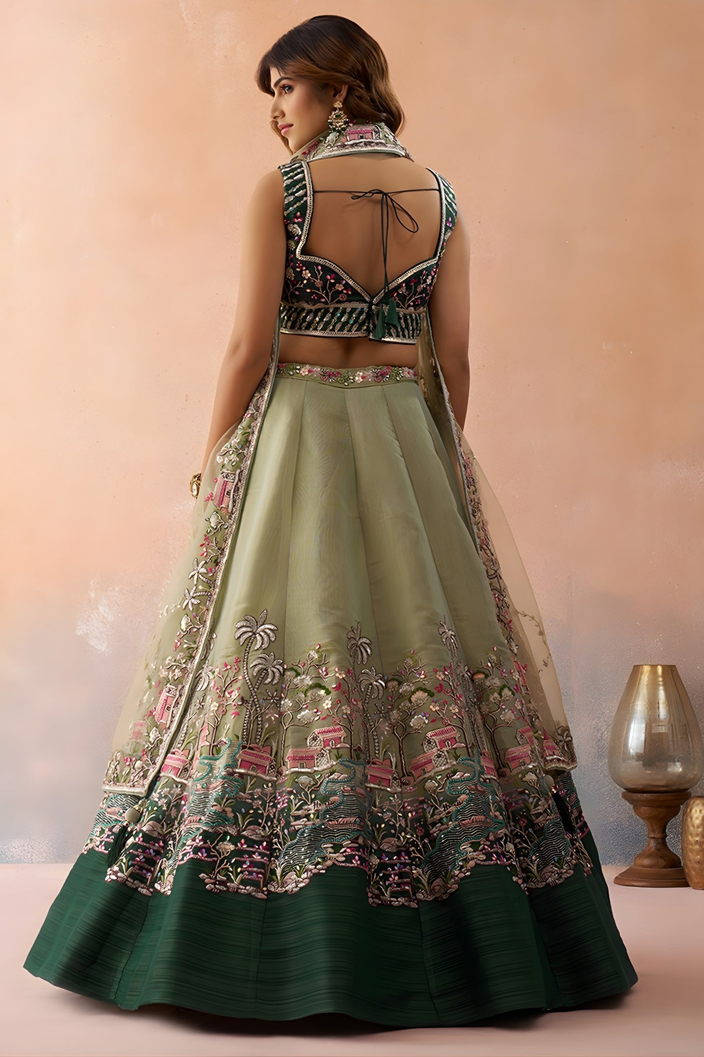 Refreshing Pista Green Net Embroidered Wedding Lehenga Choli with Dupatta for Women