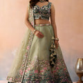 Refreshing Pista Green Net Embroidered Wedding Lehenga Choli with Dupatta for Women