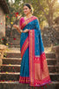 Royal Blue Pink Kanjivaram Silk Saree with Zari Border Traditional Saree