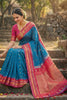 Royal Blue Pink Kanjivaram Silk Saree with Zari Border Traditional Saree