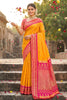 Mustard Yellow Pink Kanjivaram Silk Saree Zari Border Traditional Saree