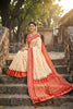 Cream Red Kanjivaram Silk Saree Zari Border Traditional Saree