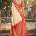Cream Red Kanjivaram Silk Saree Zari Border Traditional Saree