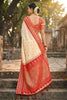 Cream Red Kanjivaram Silk Saree Zari Border Traditional Saree