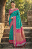 Teal Green Pink Kanjivaram Silk Saree Zari Border Traditional Saree