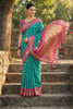 Teal Green Pink Kanjivaram Silk Saree Zari Border Traditional Saree