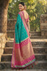Teal Green Pink Kanjivaram Silk Saree Zari Border Traditional Saree