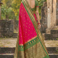 Rani Pink Green Kanjivaram Silk Saree Zari Border Traditional Saree
