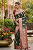 Dark Green Banarasi Silk Saree Rich Zari Border Motifs Traditional Saree