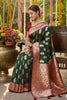 Dark Green Banarasi Silk Saree Rich Zari Border Motifs Traditional Saree