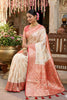 Cream Banarasi Silk Saree Red Zari Border Motifs Traditional Saree