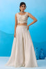 Graceful Cream Viscose Embroidered Crop Top with Palazzo and Pink Jacket for Women