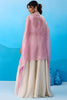 Graceful Cream Viscose Embroidered Crop Top with Palazzo and Pink Jacket for Women