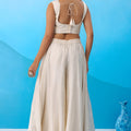 Graceful Cream Viscose Embroidered Crop Top with Palazzo and Pink Jacket for Women