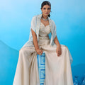 Elegant Cream Viscose Embroidered Crop Top Palazzo with Sky Blue Jacket for Women