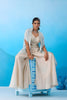 Elegant Cream Viscose Embroidered Crop Top Palazzo with Sky Blue Jacket for Women