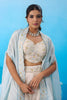 Elegant Cream Viscose Embroidered Crop Top Palazzo with Sky Blue Jacket for Women