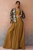 Stylish Mustard Tissue Crop Top Palazzo Set with Black Embroidered Jacket for Women