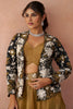 Stylish Mustard Tissue Crop Top Palazzo Set with Black Embroidered Jacket for Women