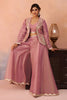 Superb Dusty Pink Tissue Party Wear Crop Top Palazzo Set with Embroidered Jacket