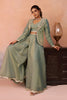 Wonderful Pista Green Tissue Party Wear Crop Top Palazzo Set with Embroidered Jacket