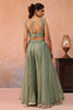 Wonderful Pista Green Tissue Party Wear Crop Top Palazzo Set with Embroidered Jacket
