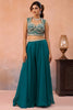 Trendy Teal Green Organza Party Wear Crop Top Palazzo Set with Embroidered Jacket