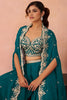 Trendy Teal Green Organza Party Wear Crop Top Palazzo Set with Embroidered Jacket