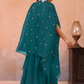 Trendy Teal Green Organza Party Wear Crop Top Palazzo Set with Embroidered Jacket